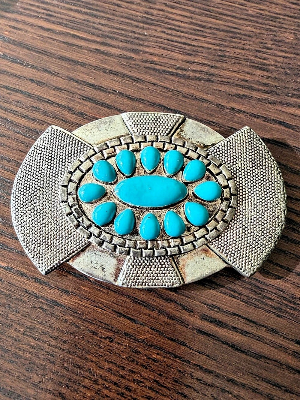 Turquoise and Silver  Statement Belt Buckle Silver